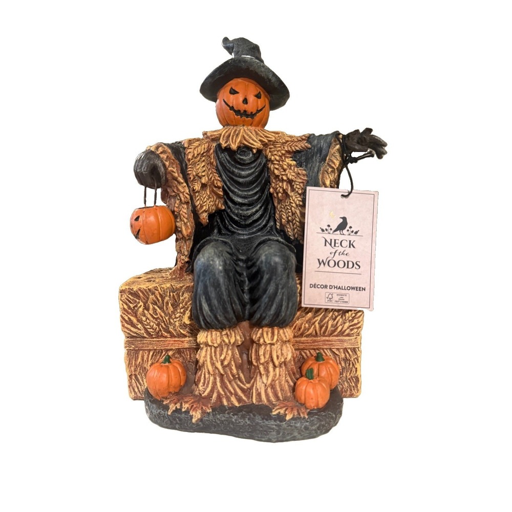 Neck of the Woods Halloween Sitting Scarecrow With Pumpkins Viral New